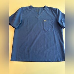 FIGS Men's Leon Scrub Top Blue V-Neck 3-in-1 Chest Pocket, Size XXL